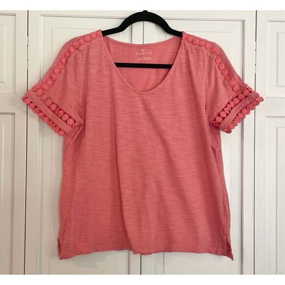 Talbots coral cotton eyelet sleeve tshirt M - Picture 2 of 8